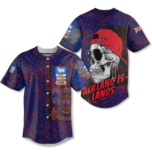 Falkland Islands Baseball Jersey Paisley Flag And Skull Style 1