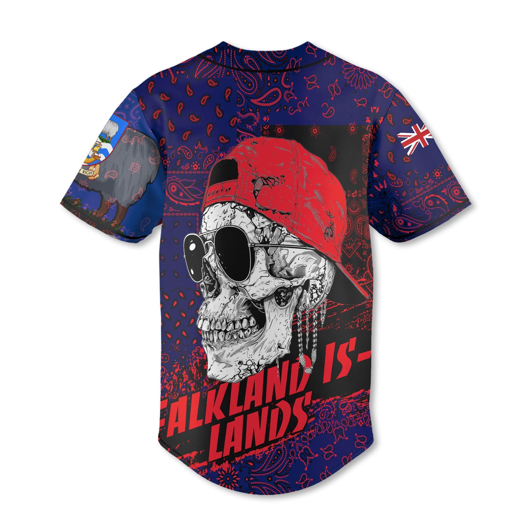 Falkland Islands Baseball Jersey Paisley Flag And Skull Style 3