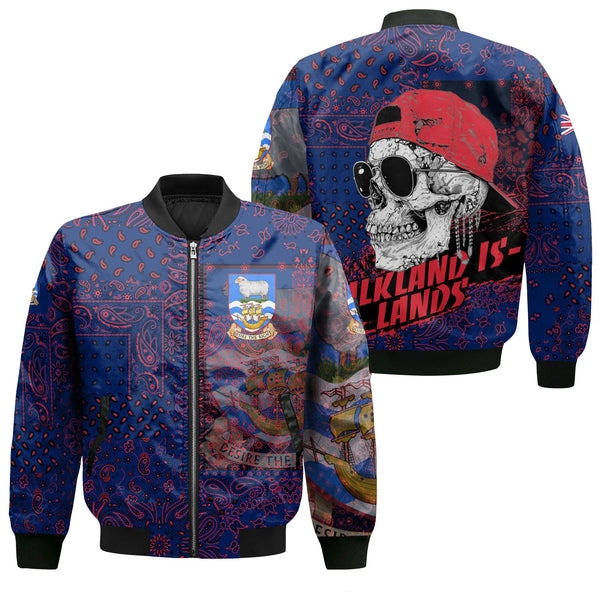 Falkland Islands Bomber Jacket Paisley Flag And Skull Style 1