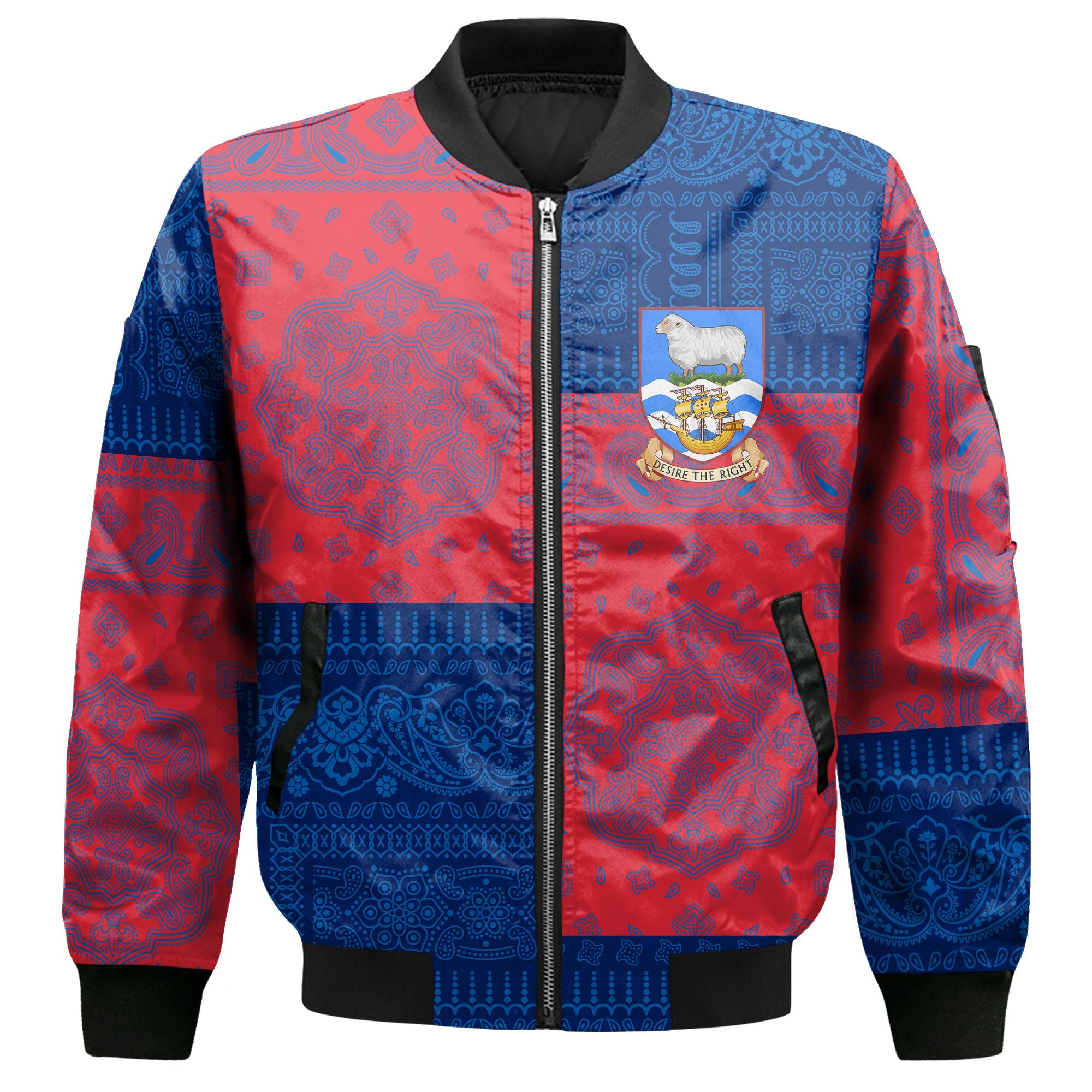 Falkland Islands Bomber Jacket Flag And Paisley Basic Style 2