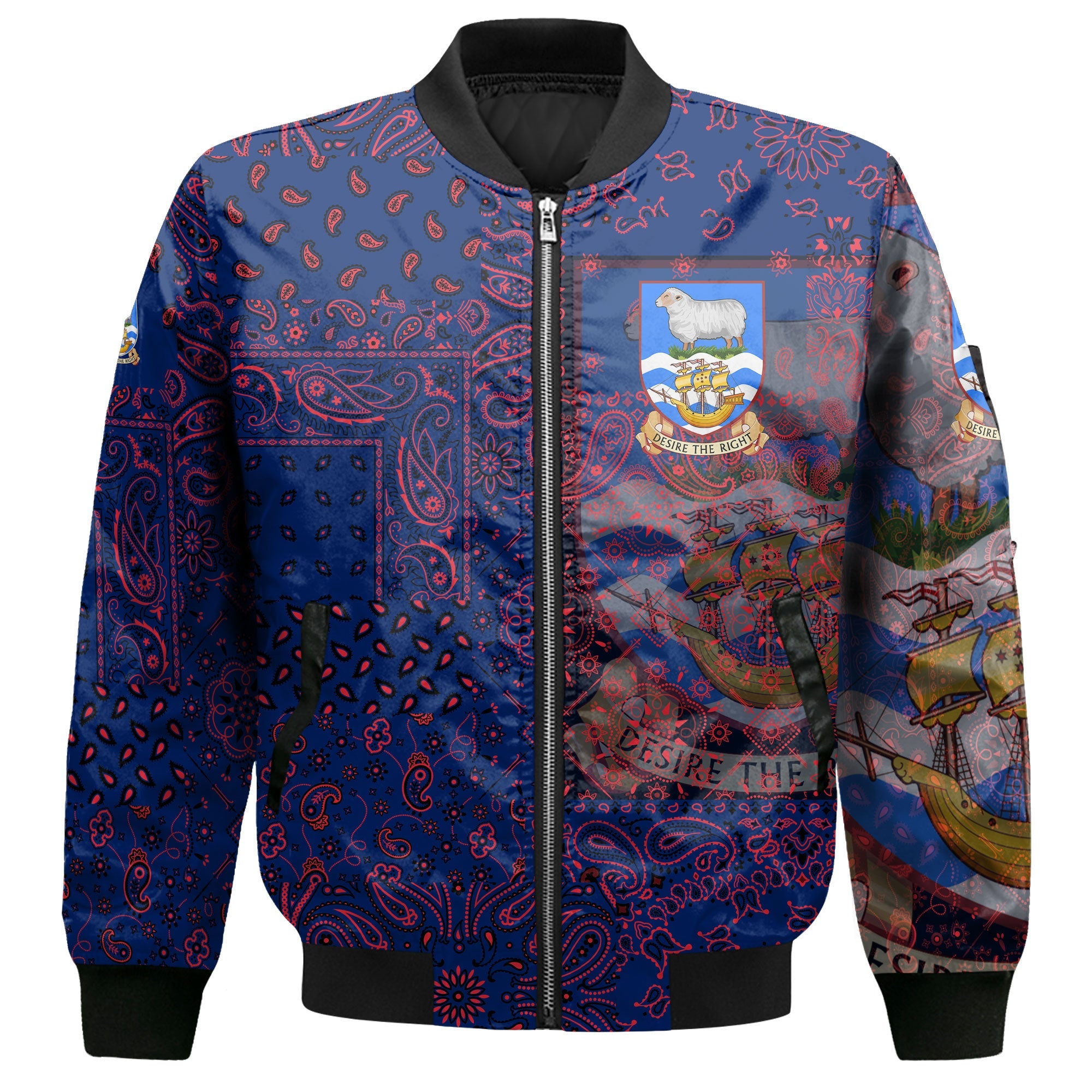 Falkland Islands Bomber Jacket Paisley Flag And Skull Style 2