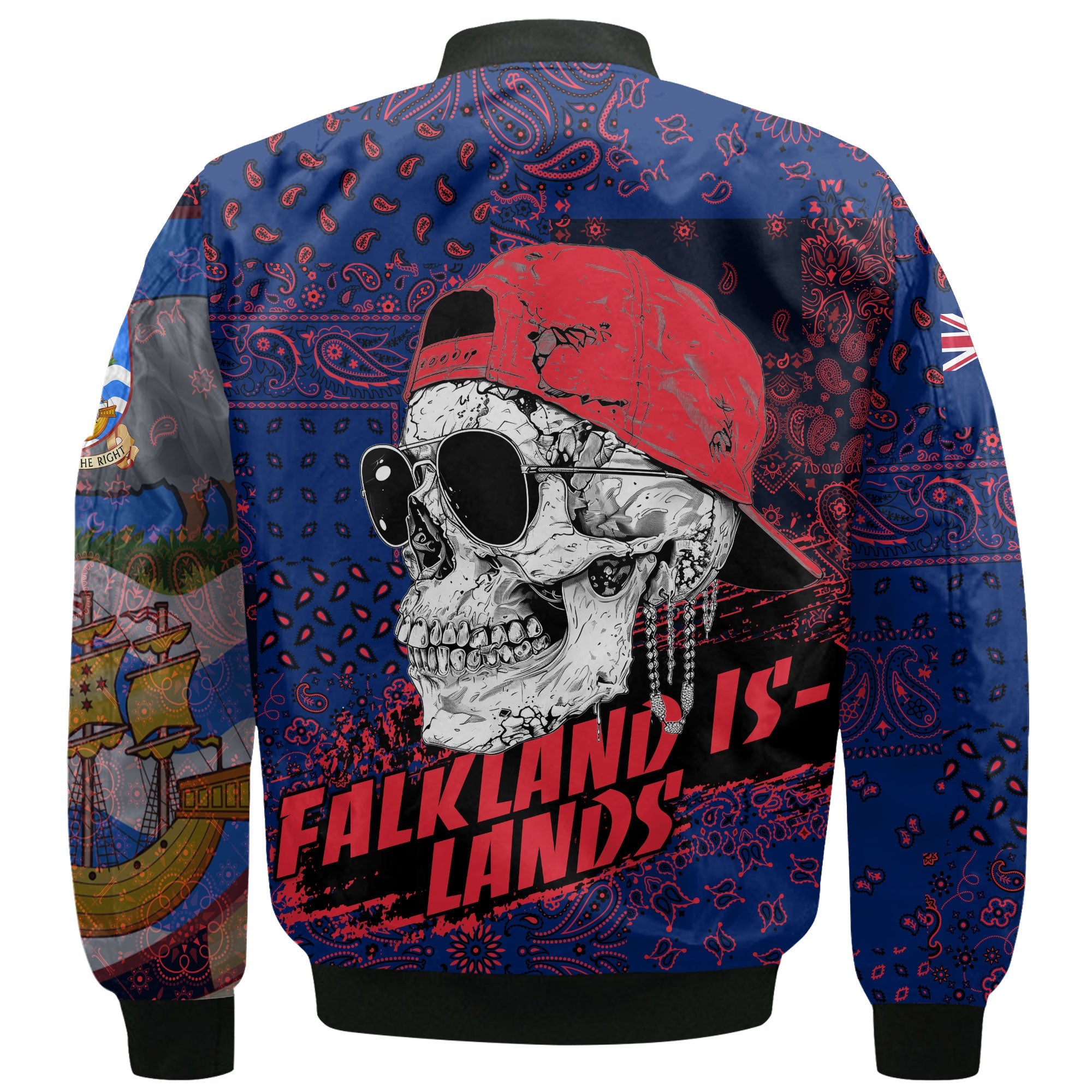 Falkland Islands Bomber Jacket Paisley Flag And Skull Style 3