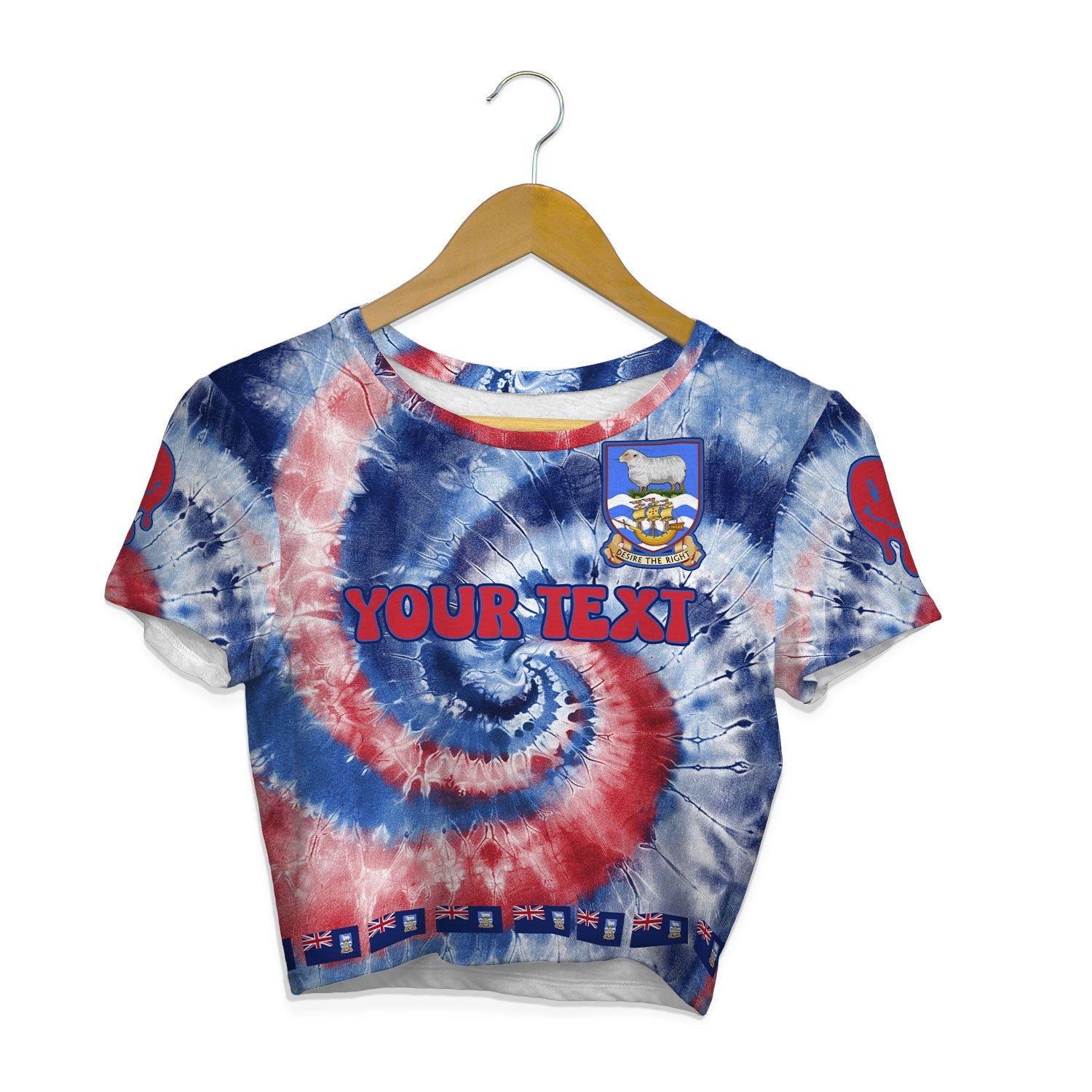 Falkland Islands Croptop T Shirt Custom Tie Dye Style 1