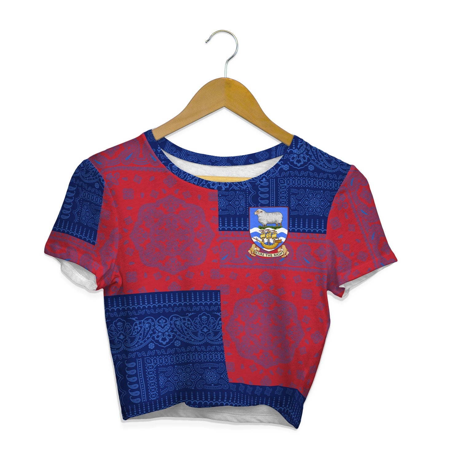 Falkland Islands Croptop T Shirt Flag And Paisley Basic Style 1