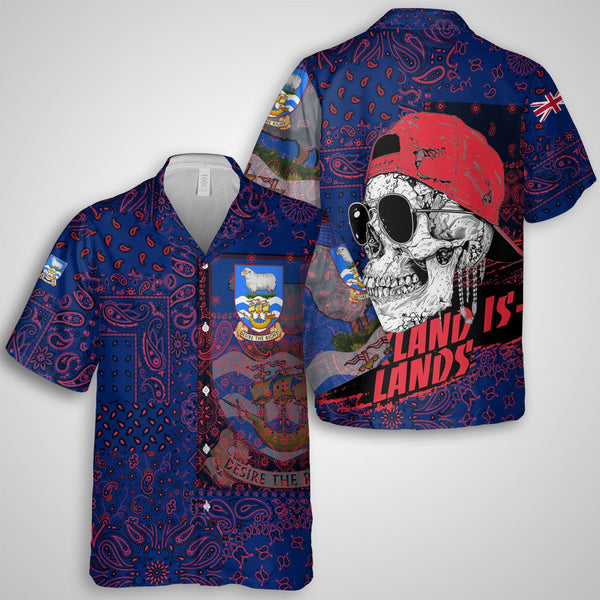 Falkland Islands Hawaiian Shirt Paisley Flag And Skull Style 1