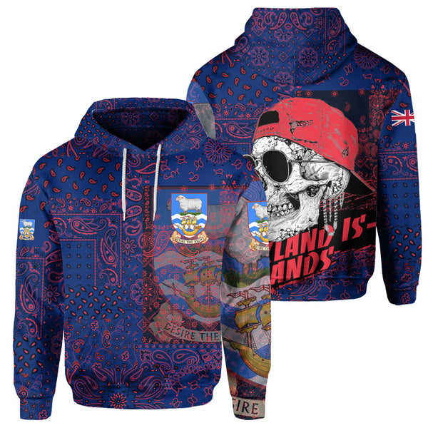 Falkland Islands Hoodie Paisley Flag And Skull Style 1