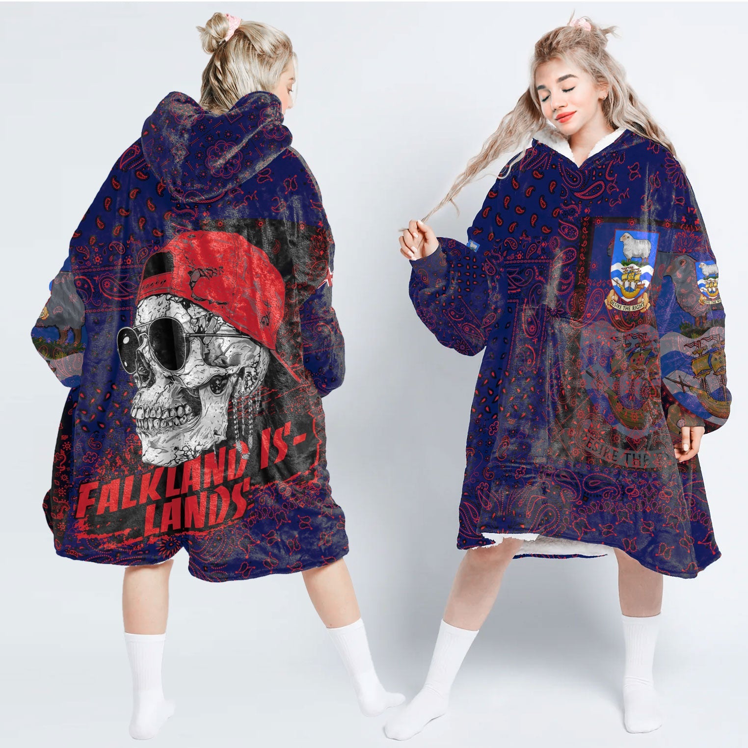 Falkland Islands Hoodie Blanket Paisley Flag And Skull Style 1