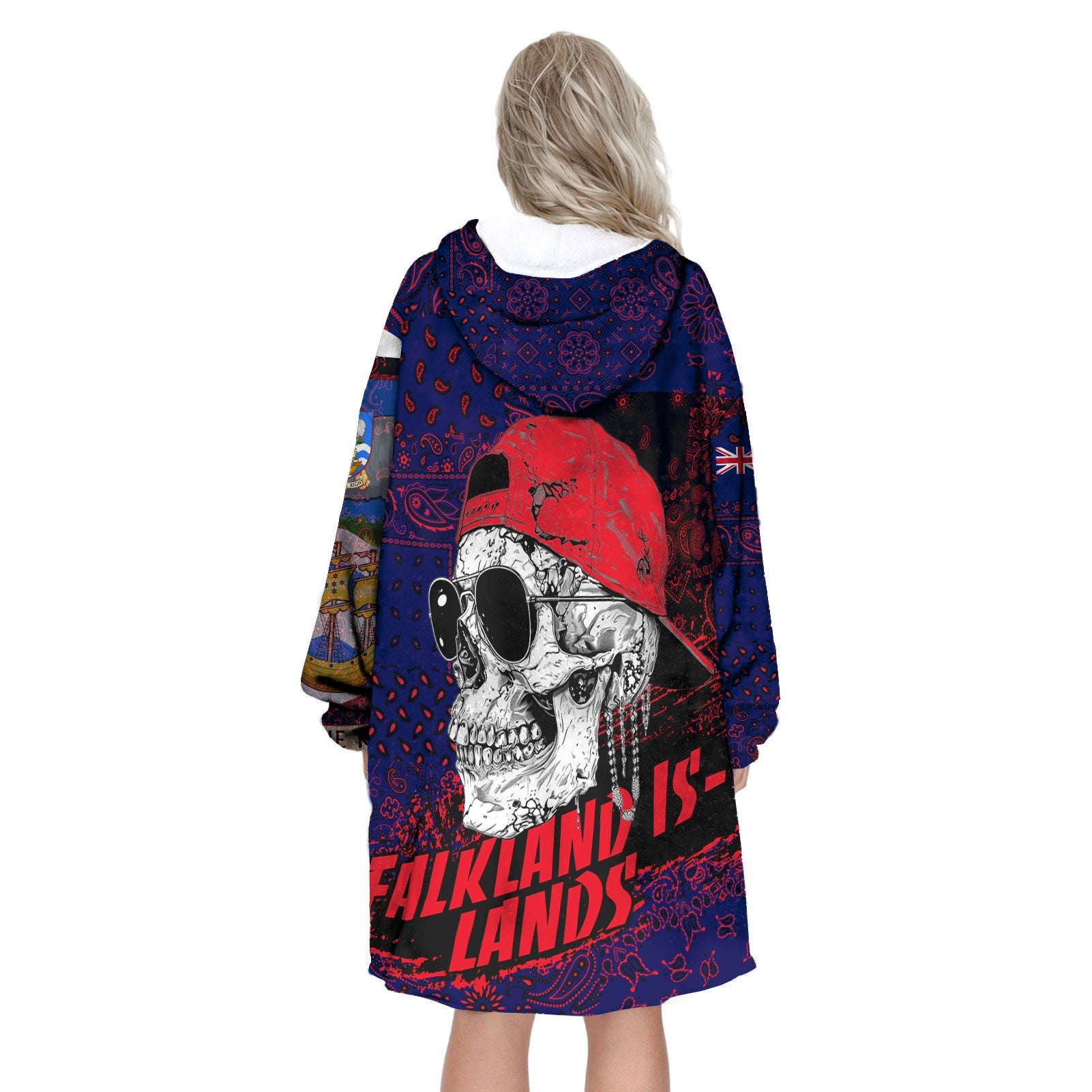 Falkland Islands Hoodie Blanket Paisley Flag And Skull Style 3