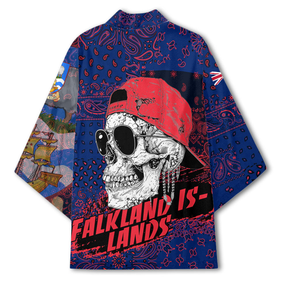 Falkland Islands Kimono Paisley Flag And Skull Style 3