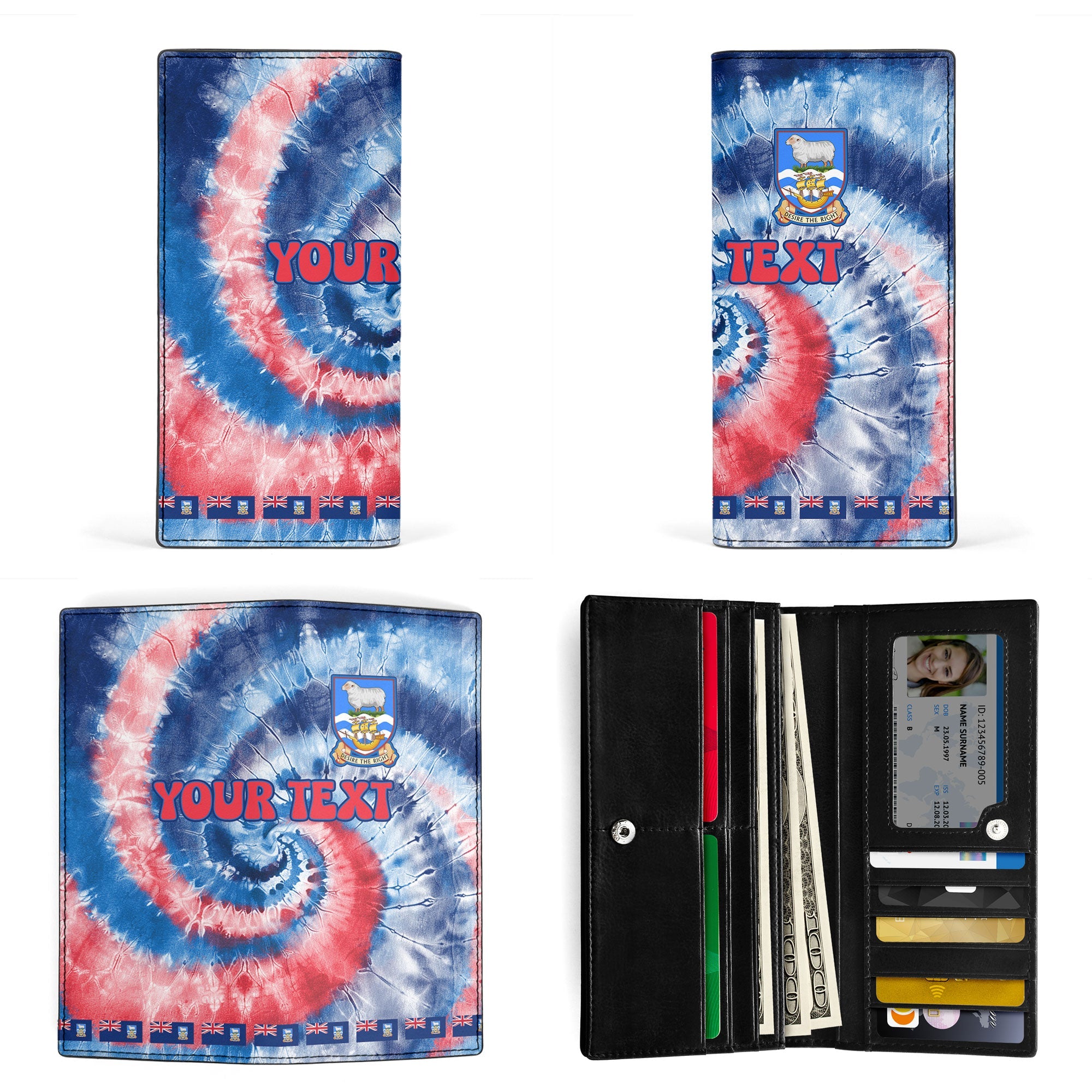 Falkland Islands Leather Wallet Custom Tie Dye Style 3