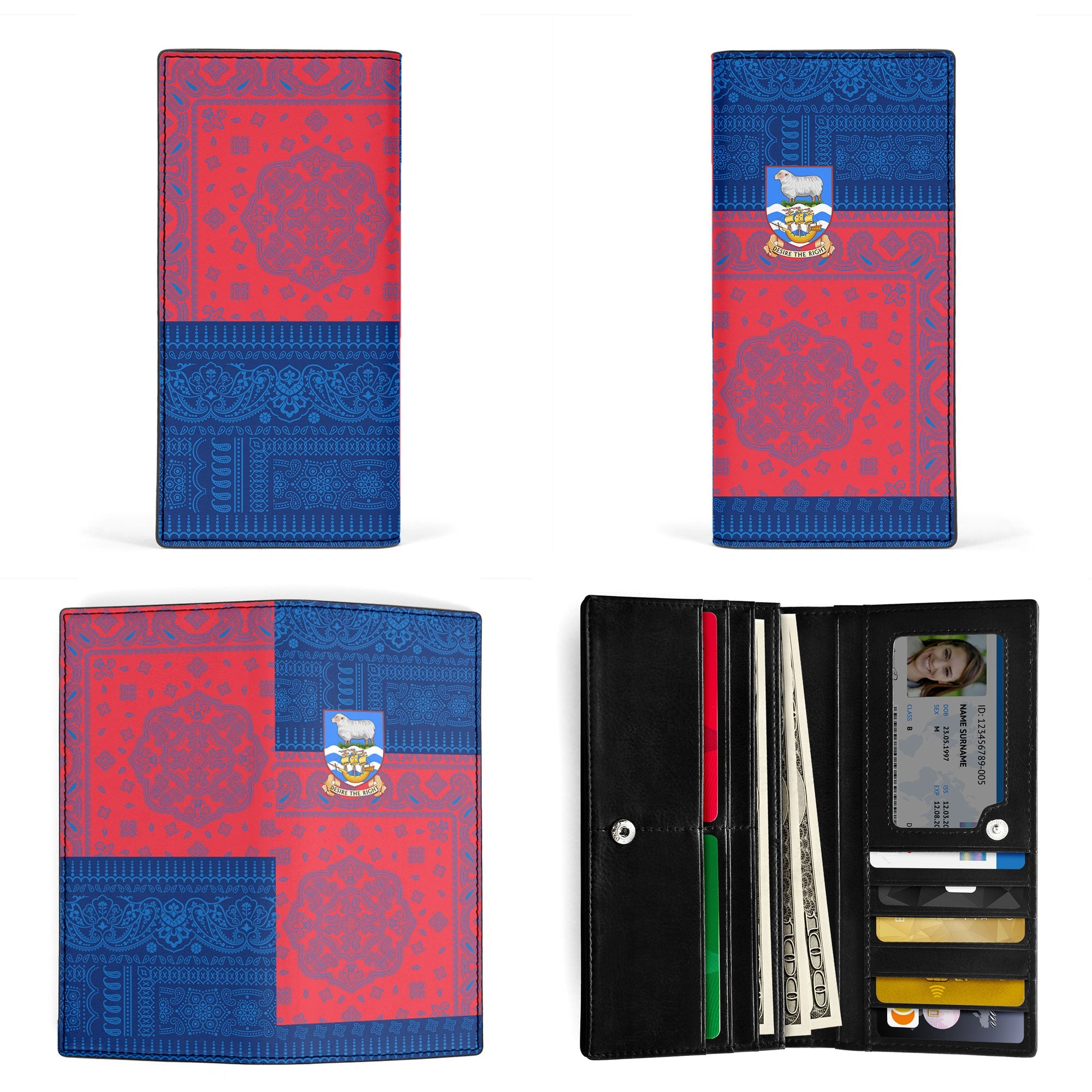 Falkland Islands Leather Wallet Flag And Paisley Basic Style 3