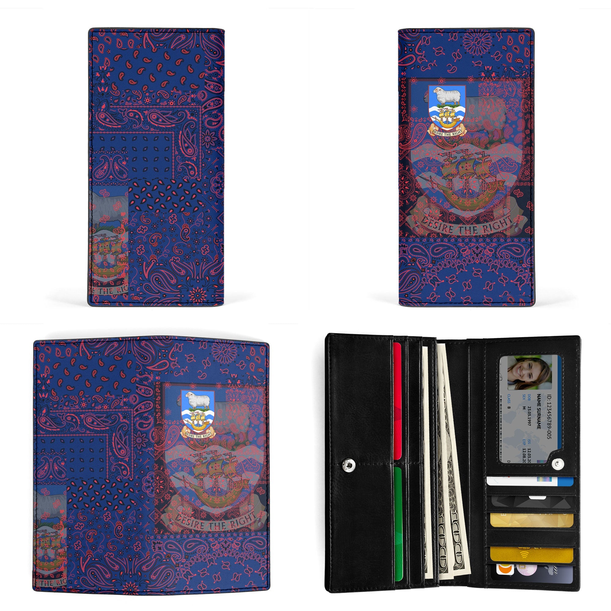 Falkland Islands Leather Wallet Paisley Flag And Skull Style 3