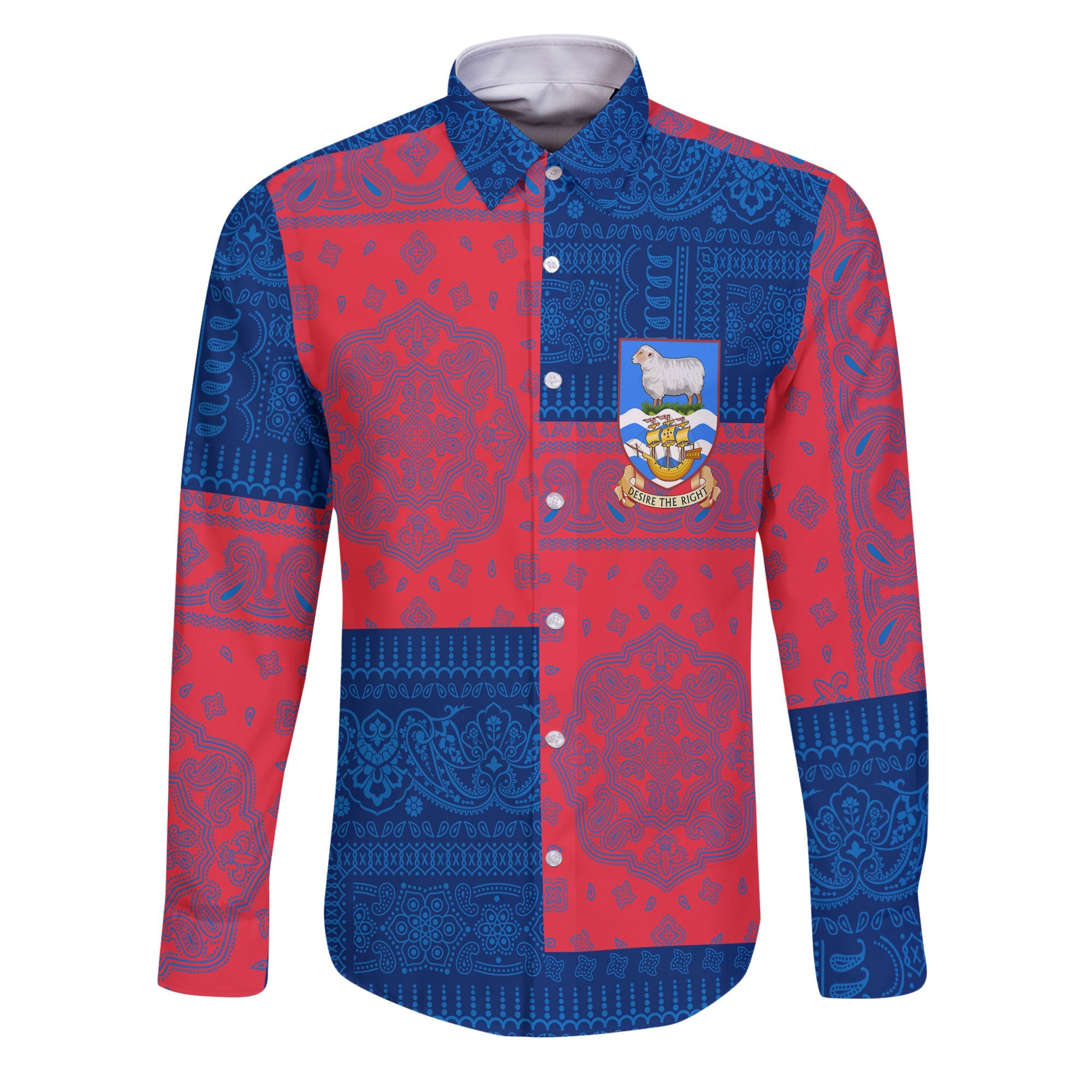 Falkland Islands Long Sleeve Button Shirt Flag And Paisley Basic Style 1