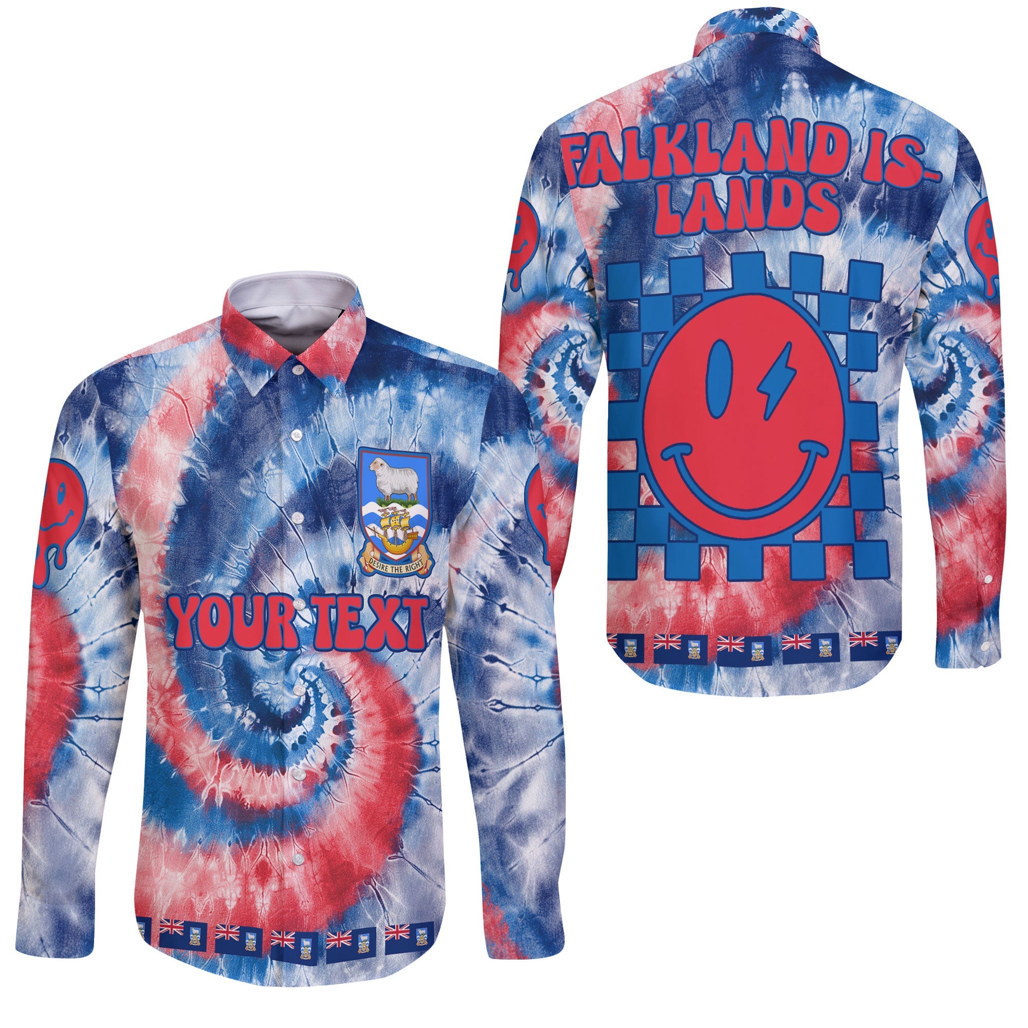 Falkland Islands Long Sleeve Button Shirt Custom Tie Dye Style 3