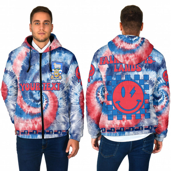 Falkland Islands Men Hooded Padded Jacket Custom Tie Dye Style 1