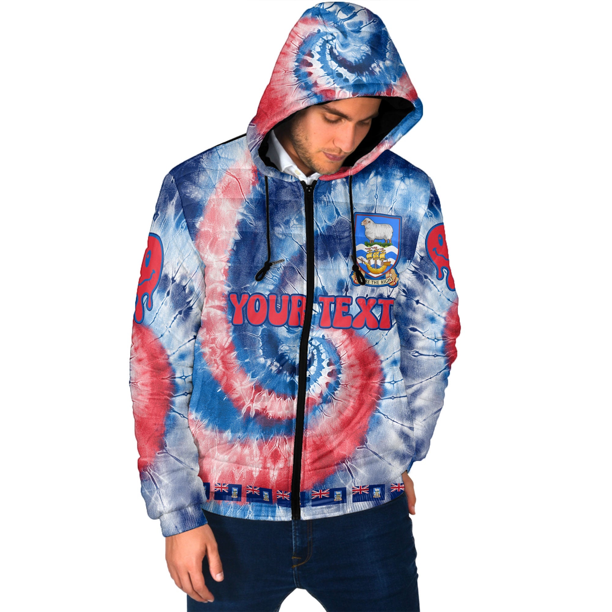 Falkland Islands Men Hooded Padded Jacket Custom Tie Dye Style 2