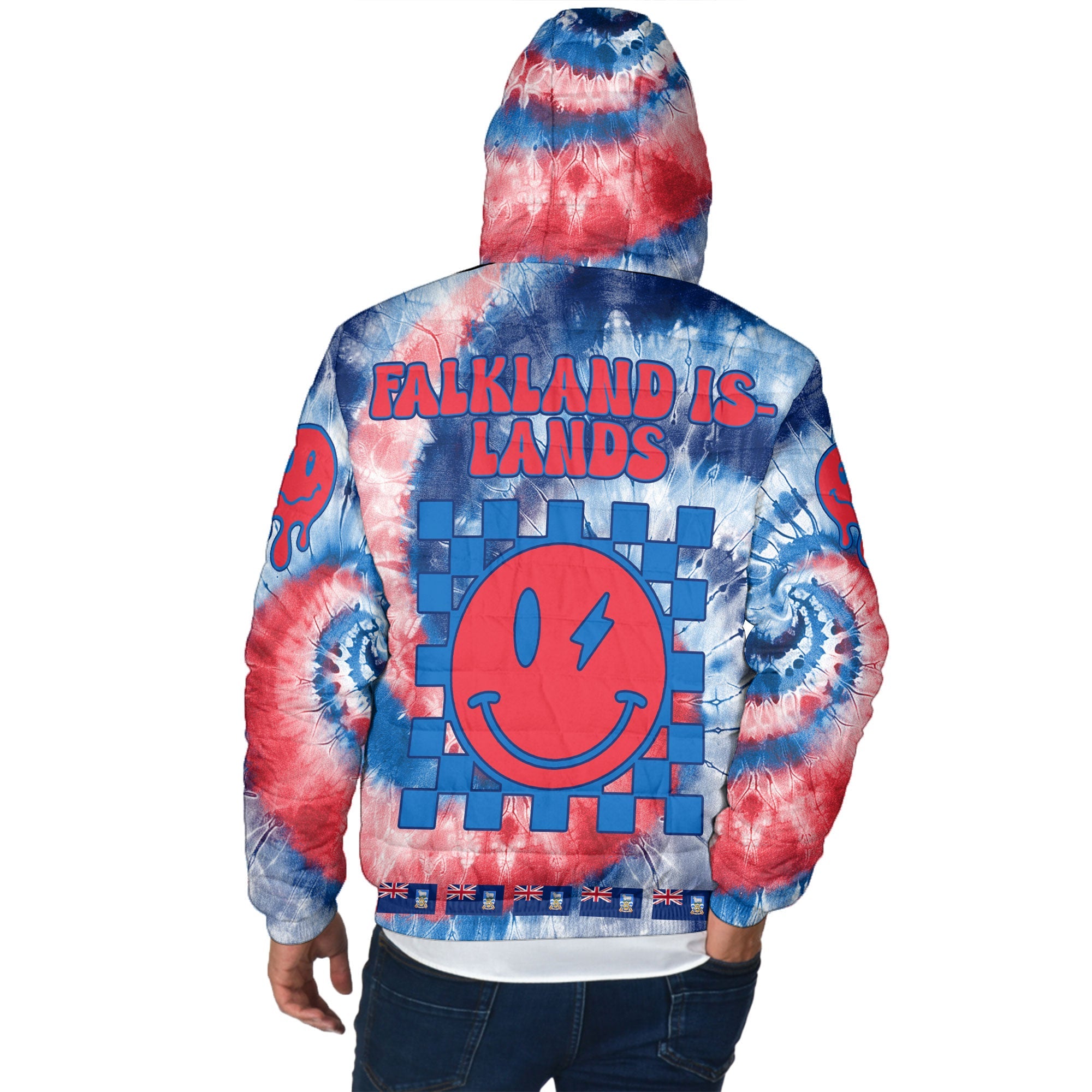 Falkland Islands Men Hooded Padded Jacket Custom Tie Dye Style 3