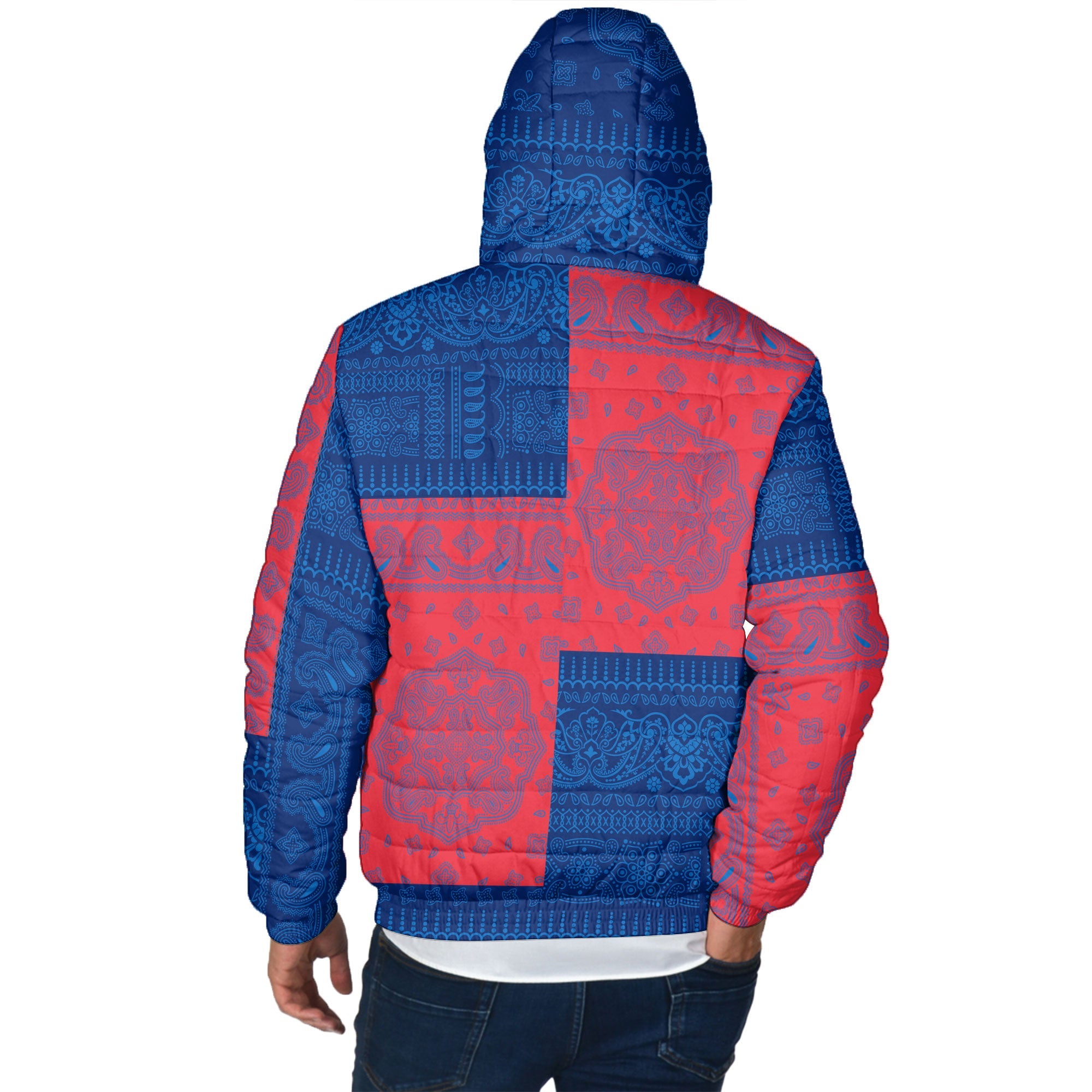 Falkland Islands Men Hooded Padded Jacket Flag And Paisley Basic Style 3