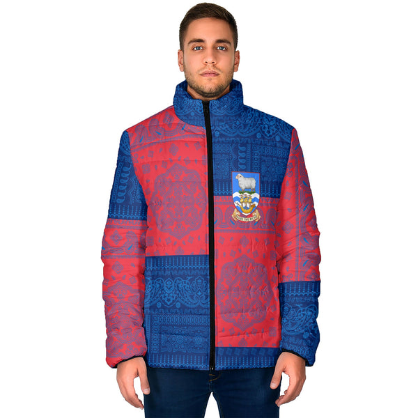 Falkland Islands Men Padded Jacket Flag And Paisley Basic Style 1