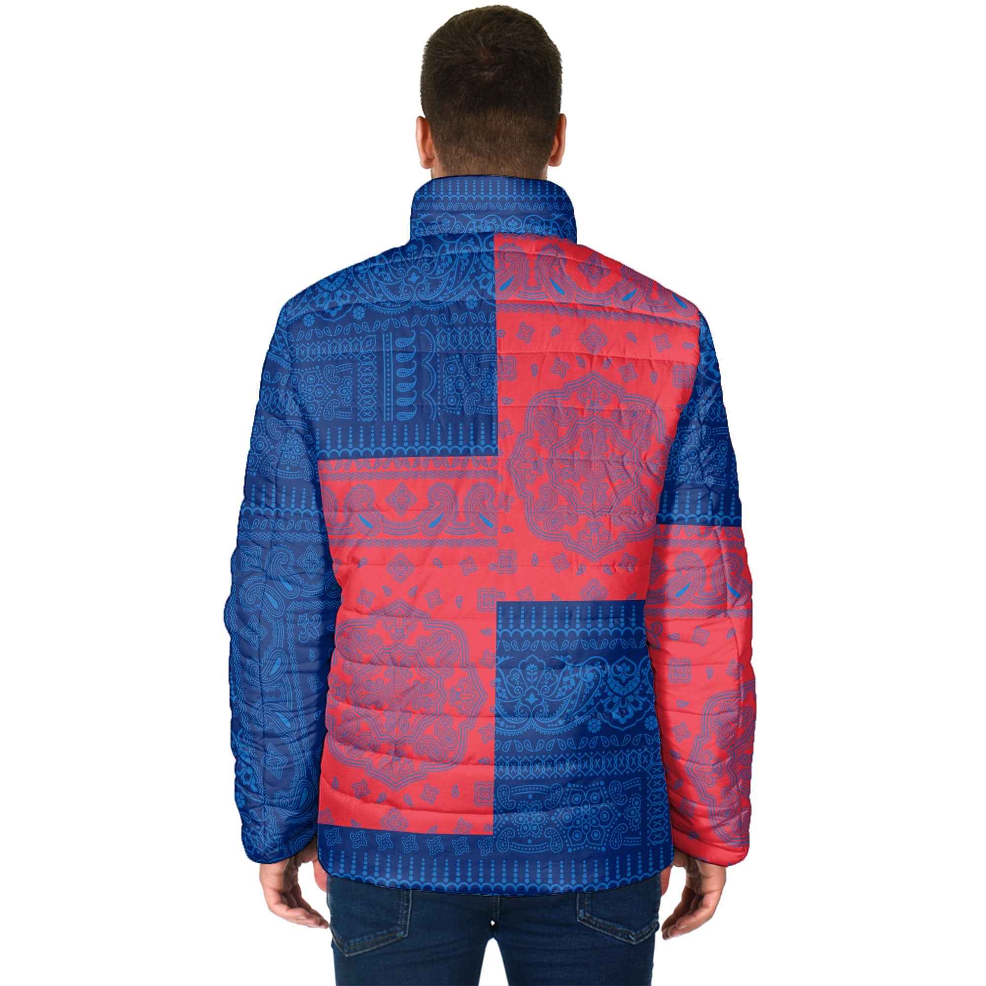 Falkland Islands Men Padded Jacket Flag And Paisley Basic Style 2