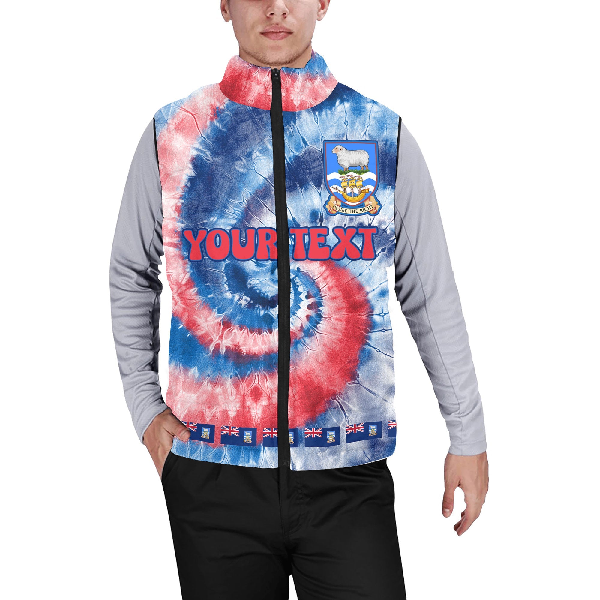 Falkland Islands Men Padded Jacket Vest Custom Tie Dye Style 1