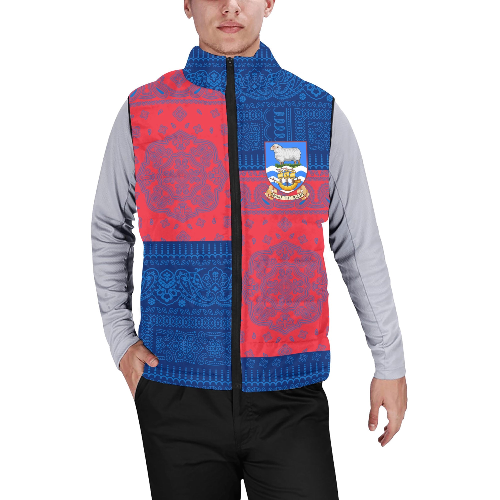 Falkland Islands Men Padded Jacket Vest Flag And Paisley Basic Style 1