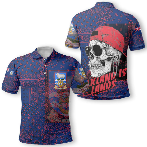 Falkland Islands Polo Shirt Paisley Flag And Skull Style 1