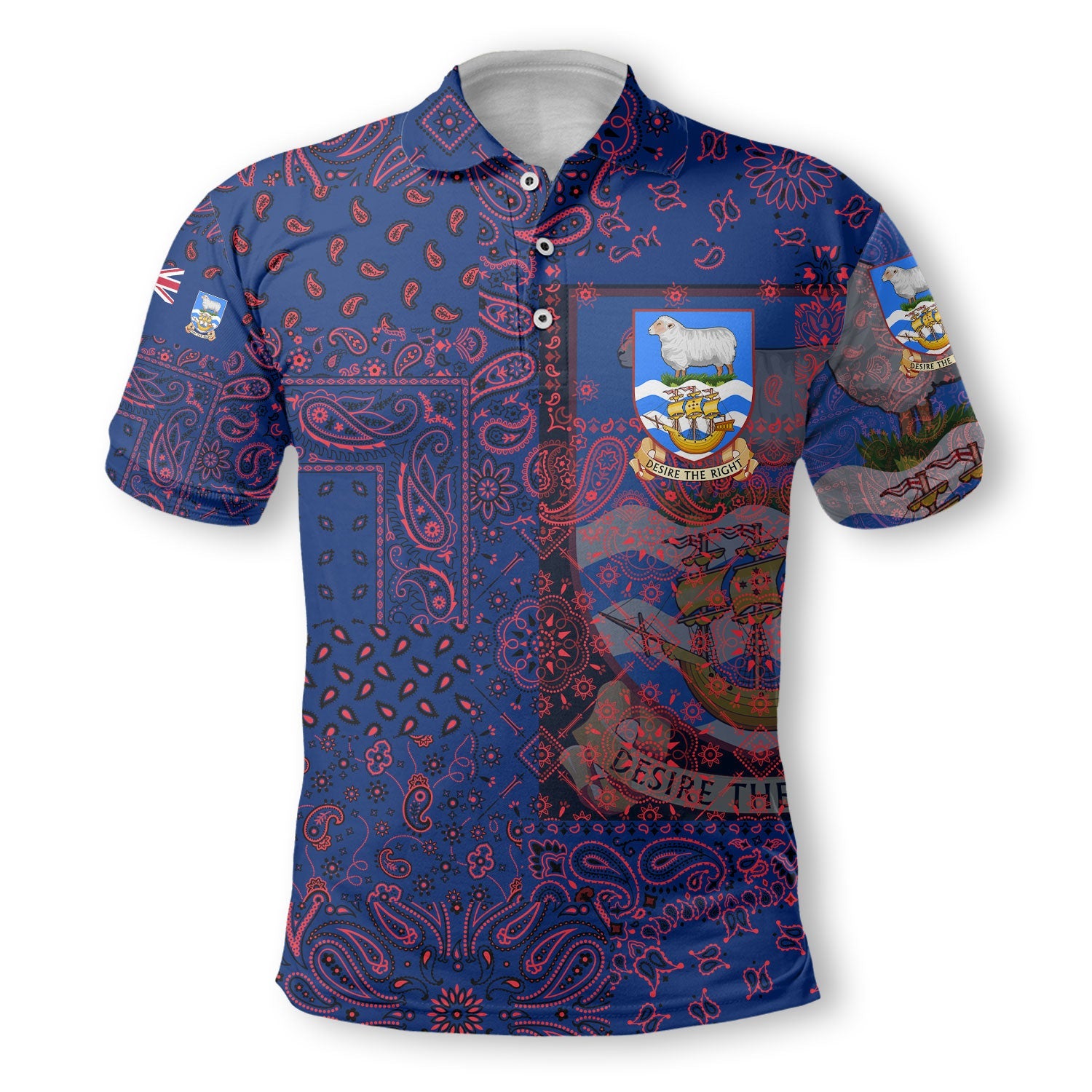 Falkland Islands Polo Shirt Paisley Flag And Skull Style 2