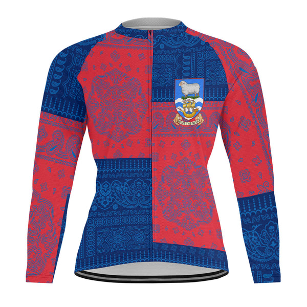 Falkland Islands Raglan Men Cycling Jersey Long Sleeve Flag And Paisley Basic Style 1