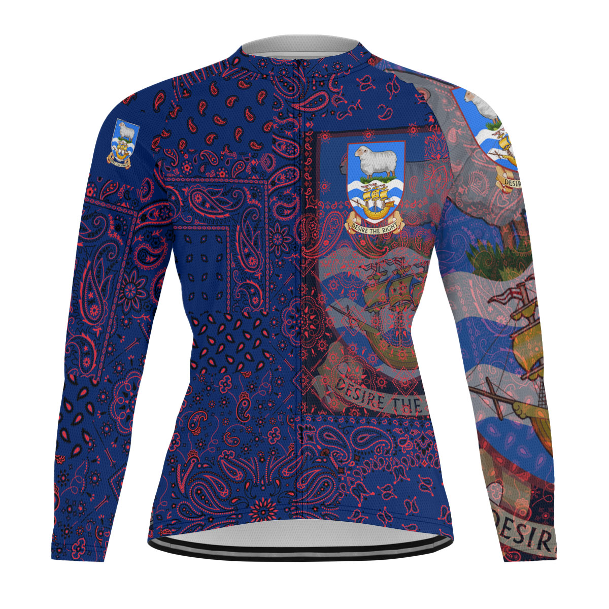 Falkland Islands Raglan Men Cycling Jersey Long Sleeve Paisley Flag And Skull Style 1