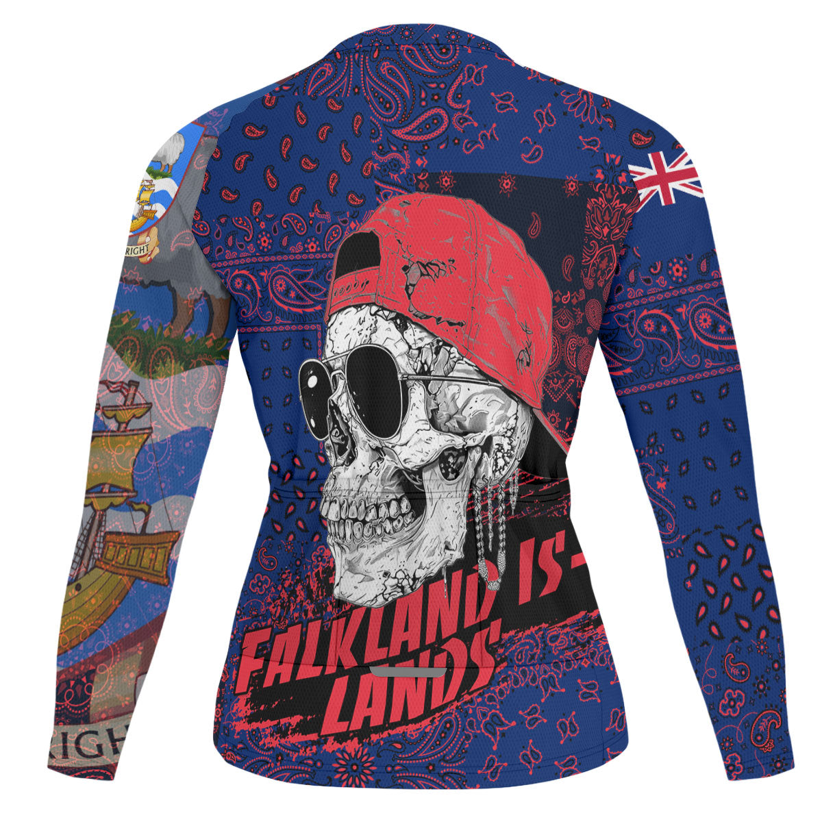 Falkland Islands Raglan Men Cycling Jersey Long Sleeve Paisley Flag And Skull Style 2