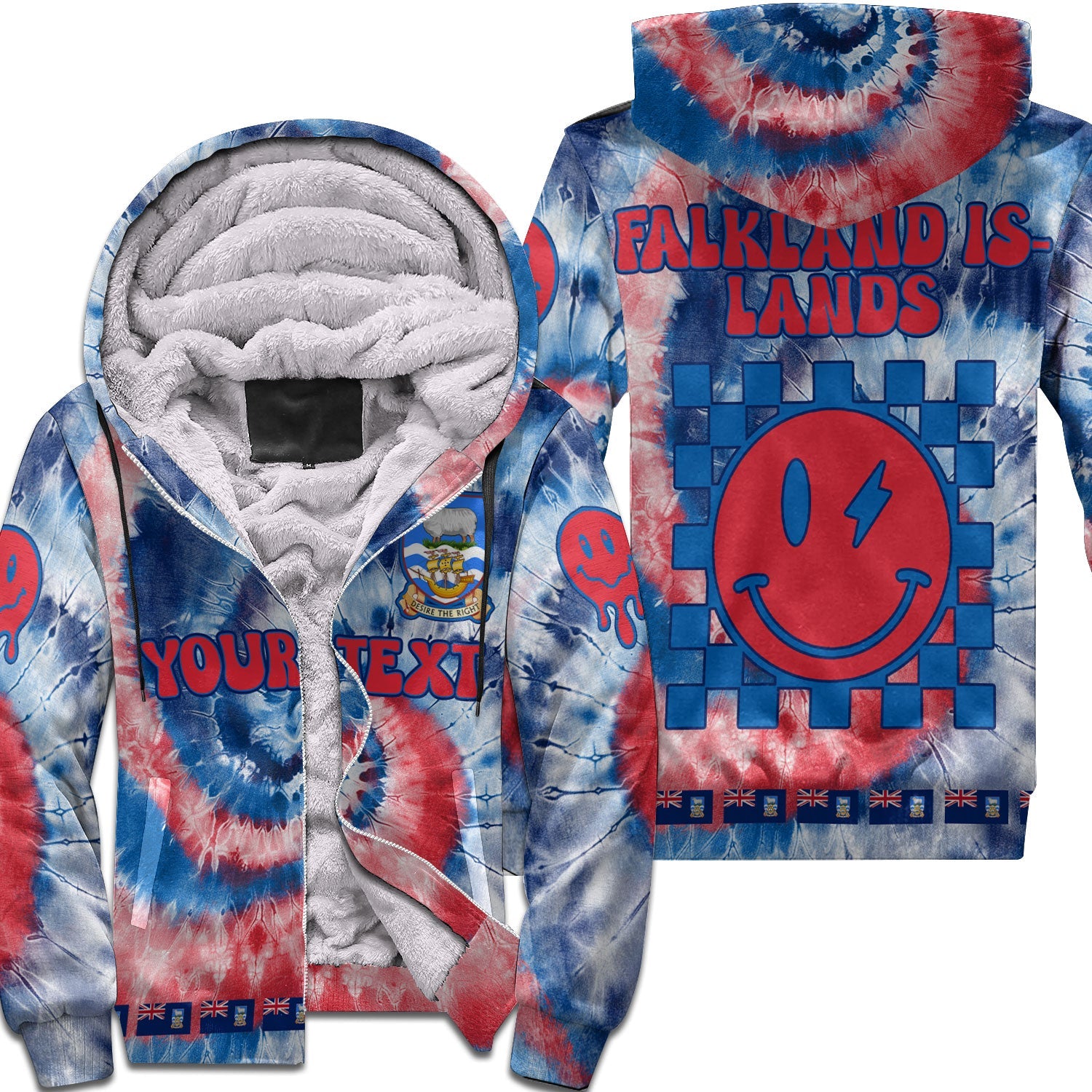 Falkland Islands Sherpa Hoodie Custom Tie Dye Style 1