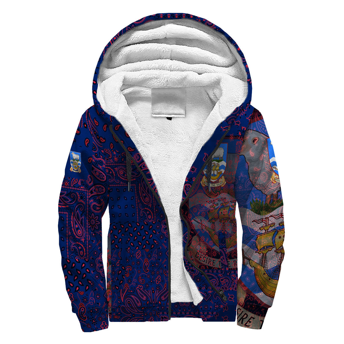 Falkland Islands Sherpa Hoodie Paisley Flag And Skull Style 3