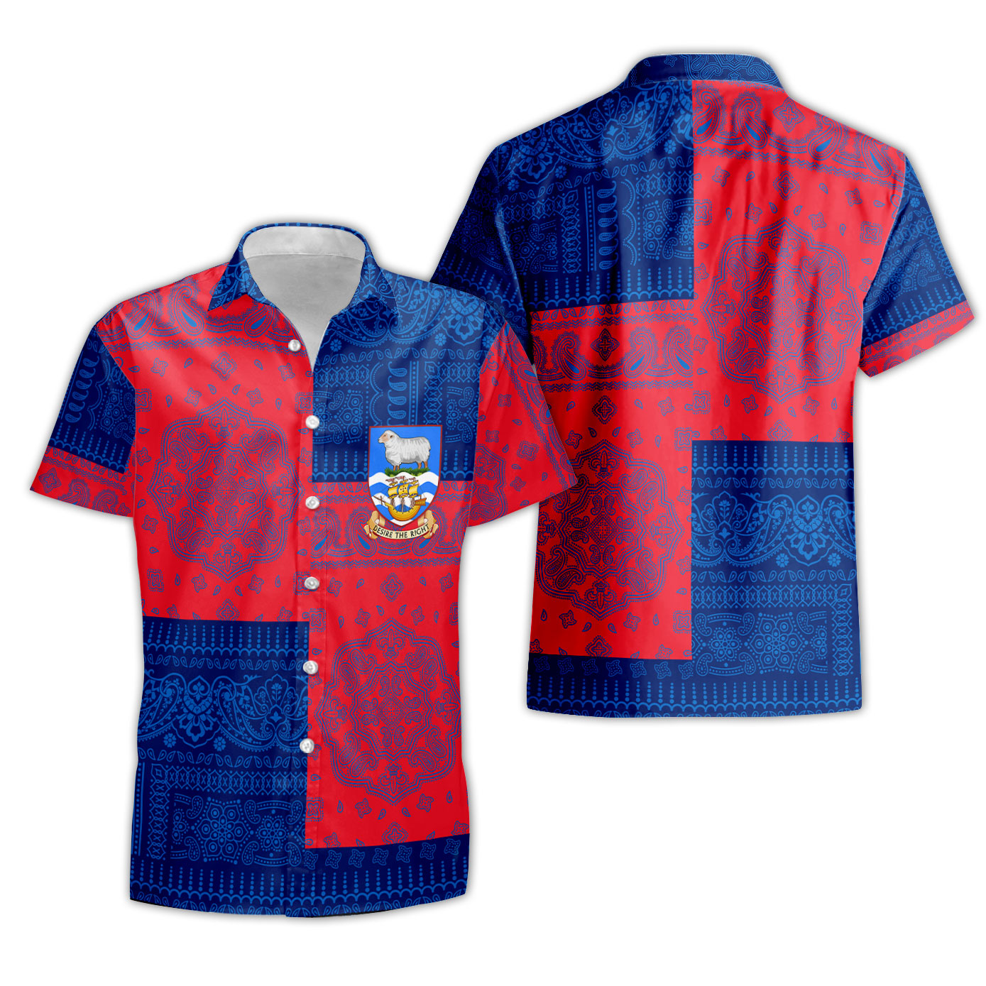 Falkland Islands Short Sleeve Shirt Flag And Paisley Basic Style 1