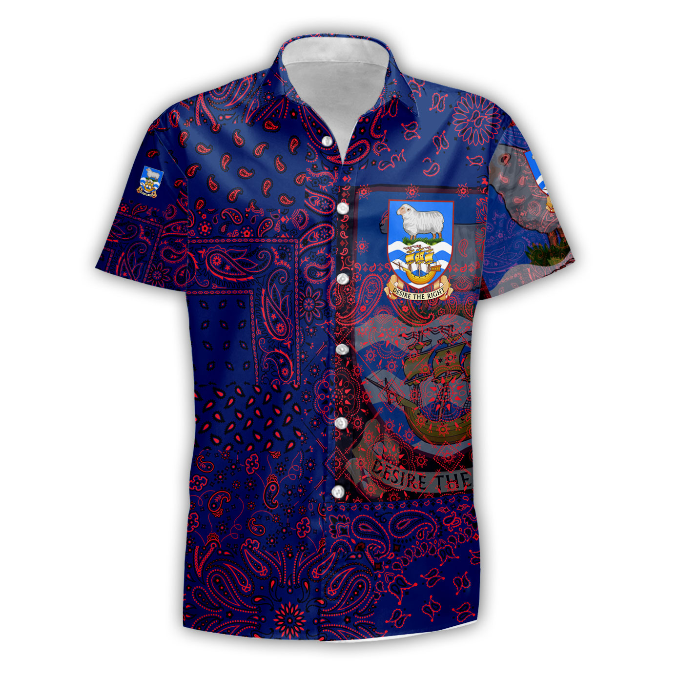 Falkland Islands Short Sleeve Shirt Paisley Flag And Skull Style 1