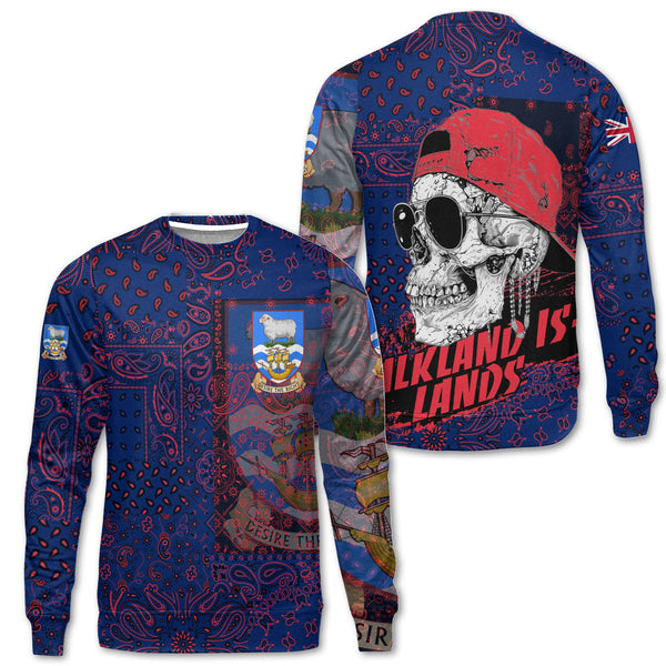 Falkland Islands Sweatshirt Paisley Flag And Skull Style 1