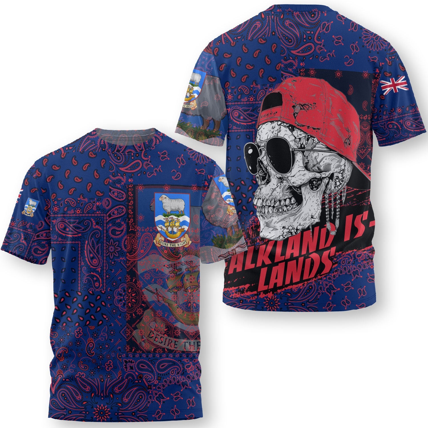 Falkland Islands T Shirt Paisley Flag And Skull Style 3