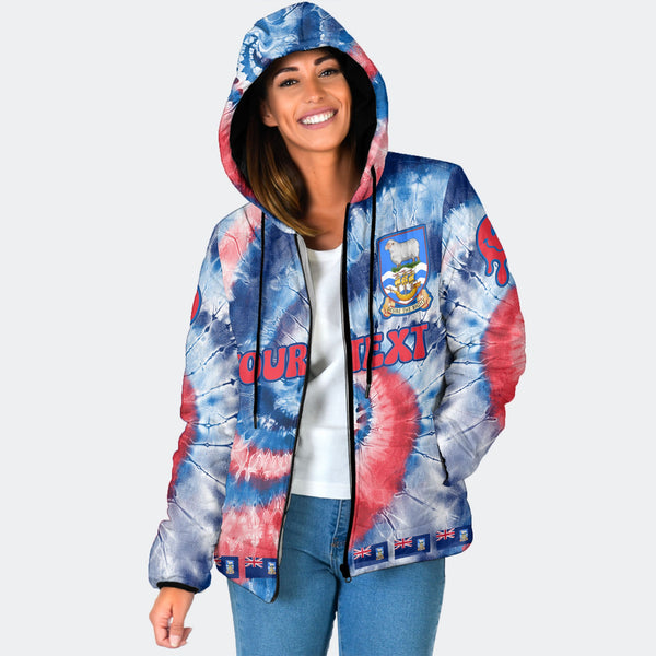 Falkland Islands Women Hooded Padded Jacket Custom Tie Dye Style 1