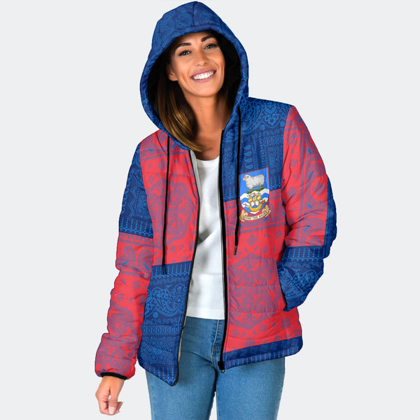 Falkland Islands Women Hooded Padded Jacket Flag And Paisley Basic Style 1