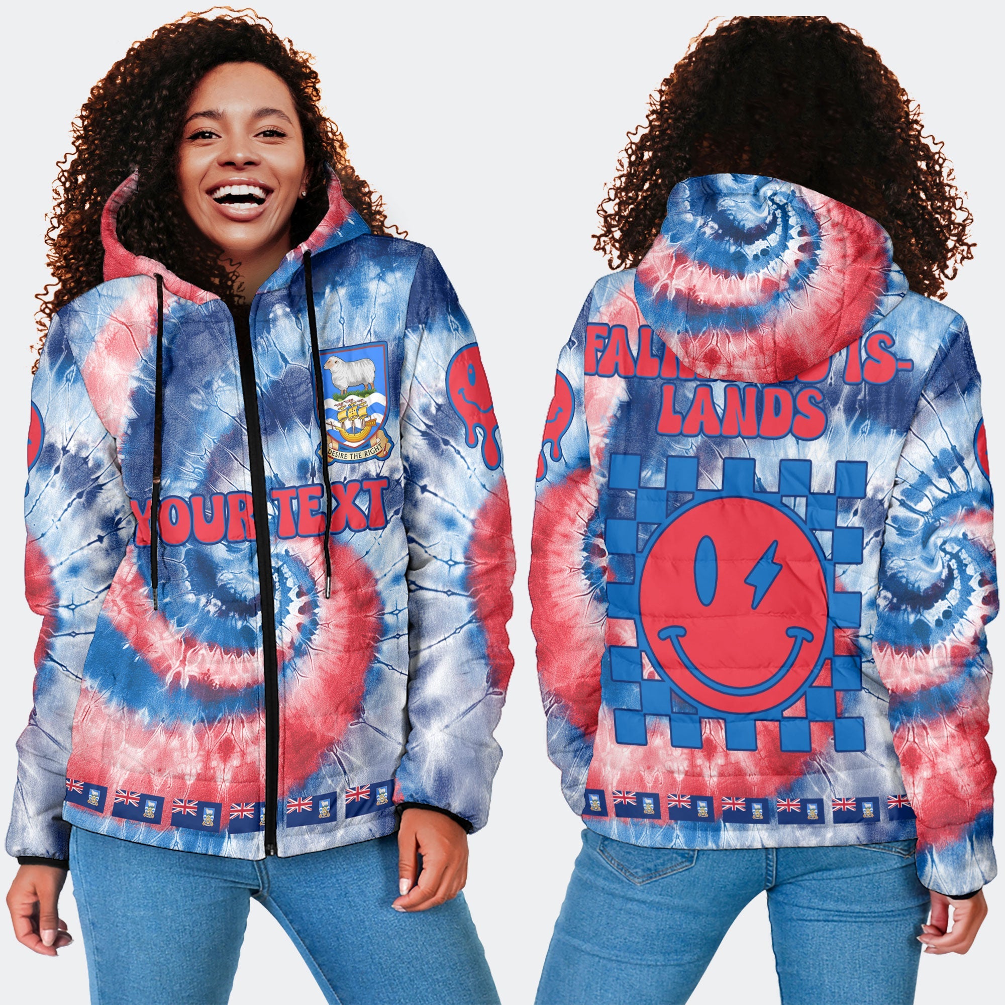 Falkland Islands Women Hooded Padded Jacket Custom Tie Dye Style 4