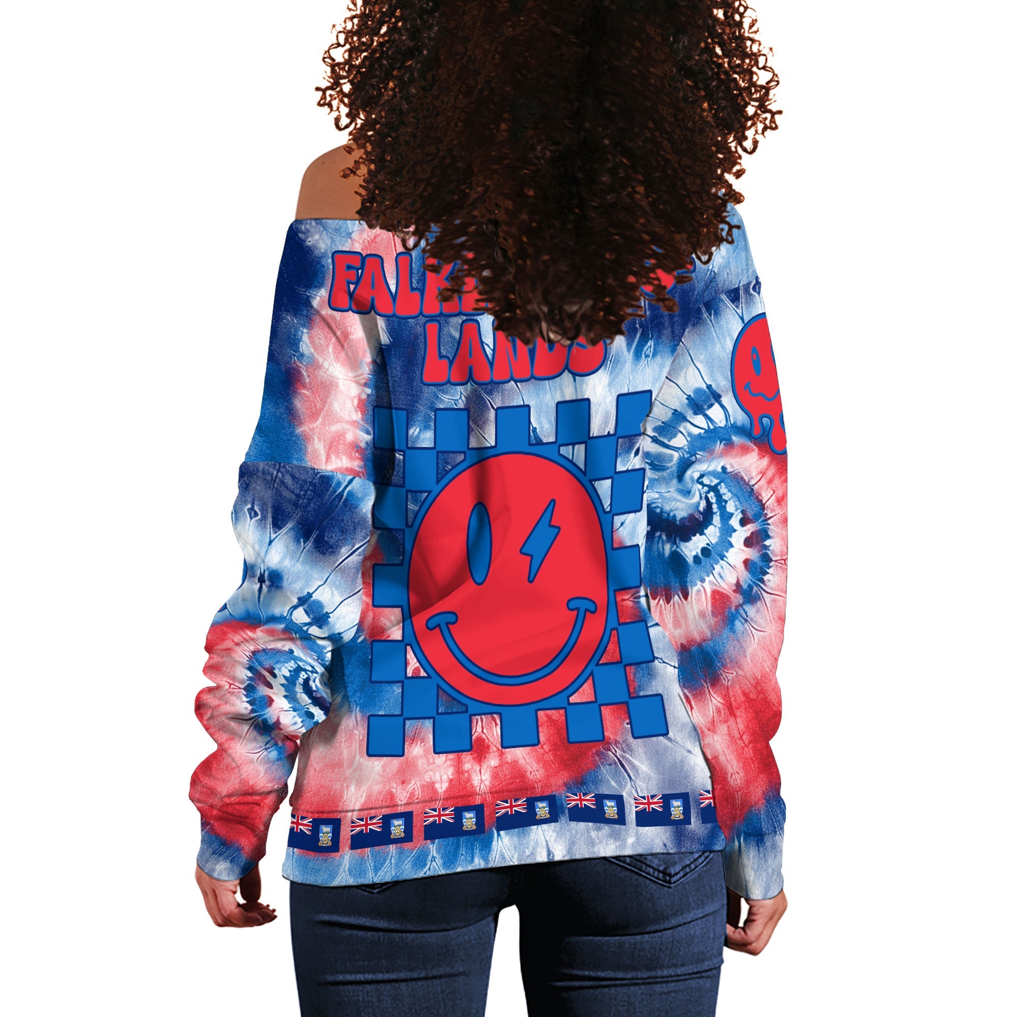 Falkland Islands Women Off Shoulder Sweatshirt Custom Tie Dye Style 1