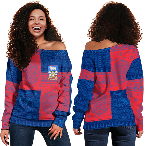 Falkland Islands Women Off Shoulder Sweatshirt Flag And Paisley Basic Style 1