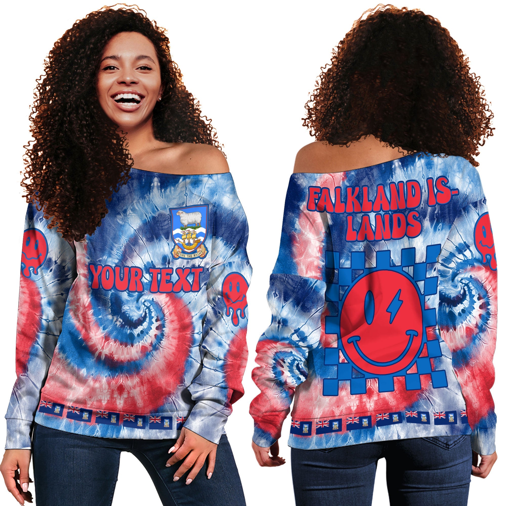 Falkland Islands Women Off Shoulder Sweatshirt Custom Tie Dye Style 2