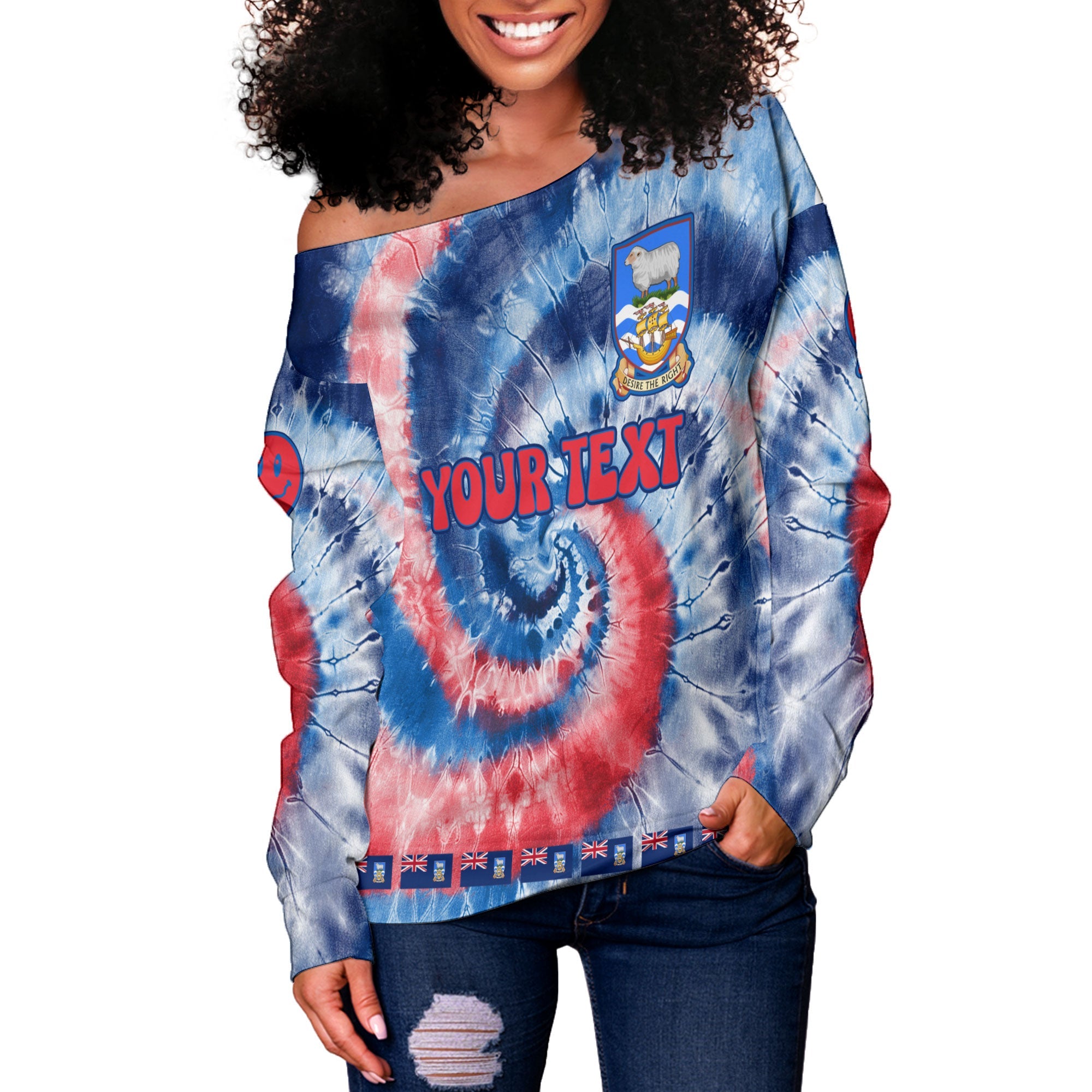 Falkland Islands Women Off Shoulder Sweatshirt Custom Tie Dye Style 3