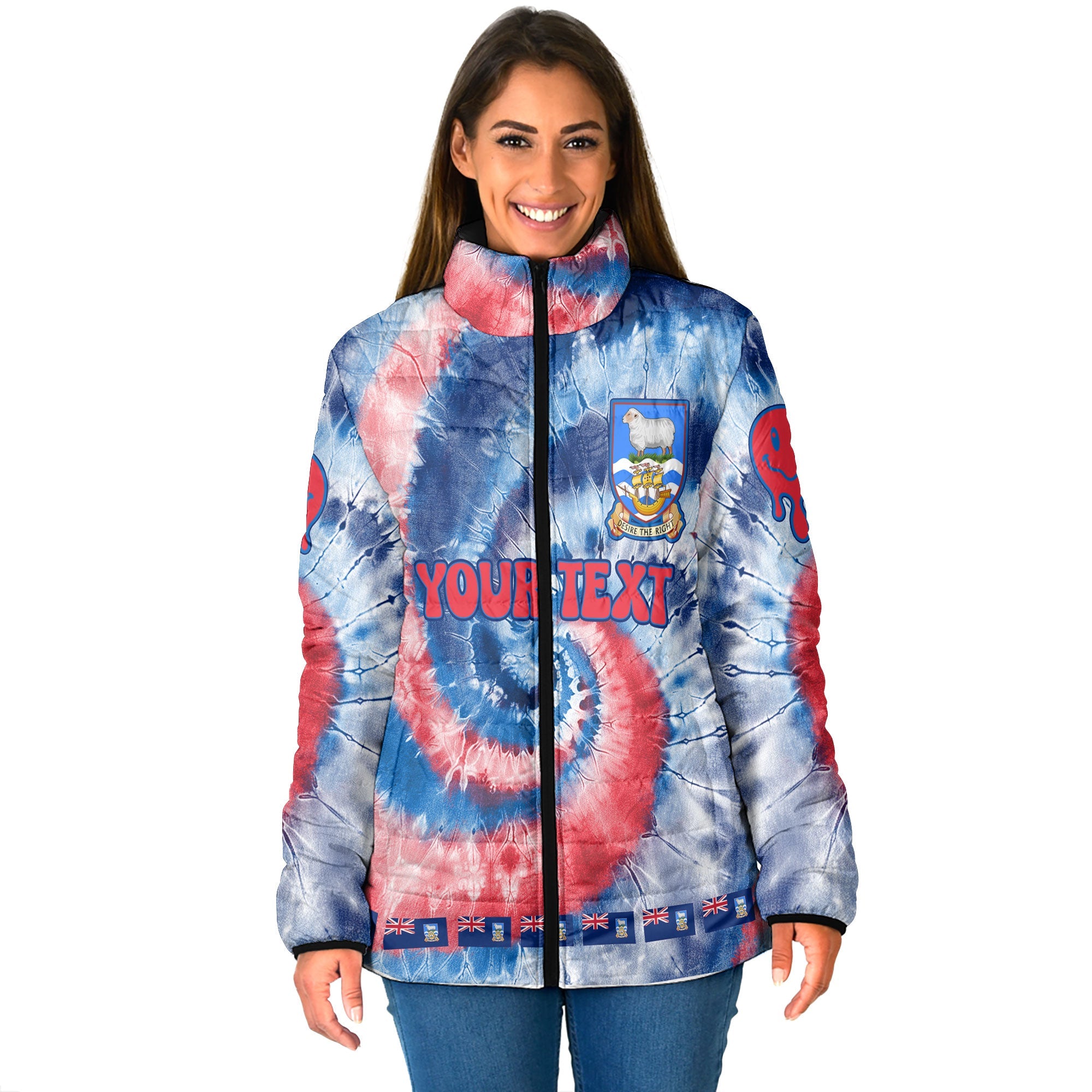 Falkland Islands Women Padded Jacket Custom Tie Dye Style 1