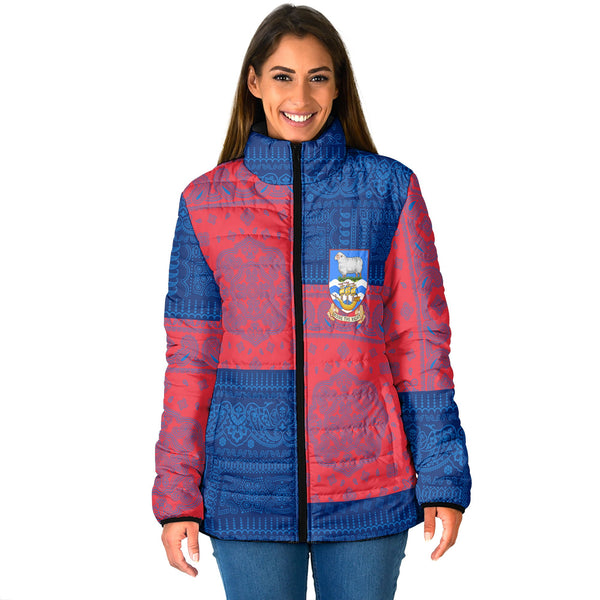 Falkland Islands Women Padded Jacket Flag And Paisley Basic Style 1