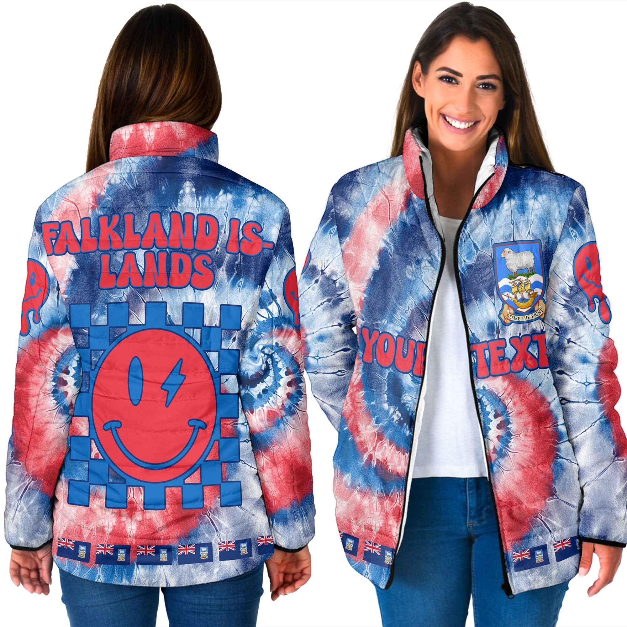 Falkland Islands Women Padded Jacket Custom Tie Dye Style 3