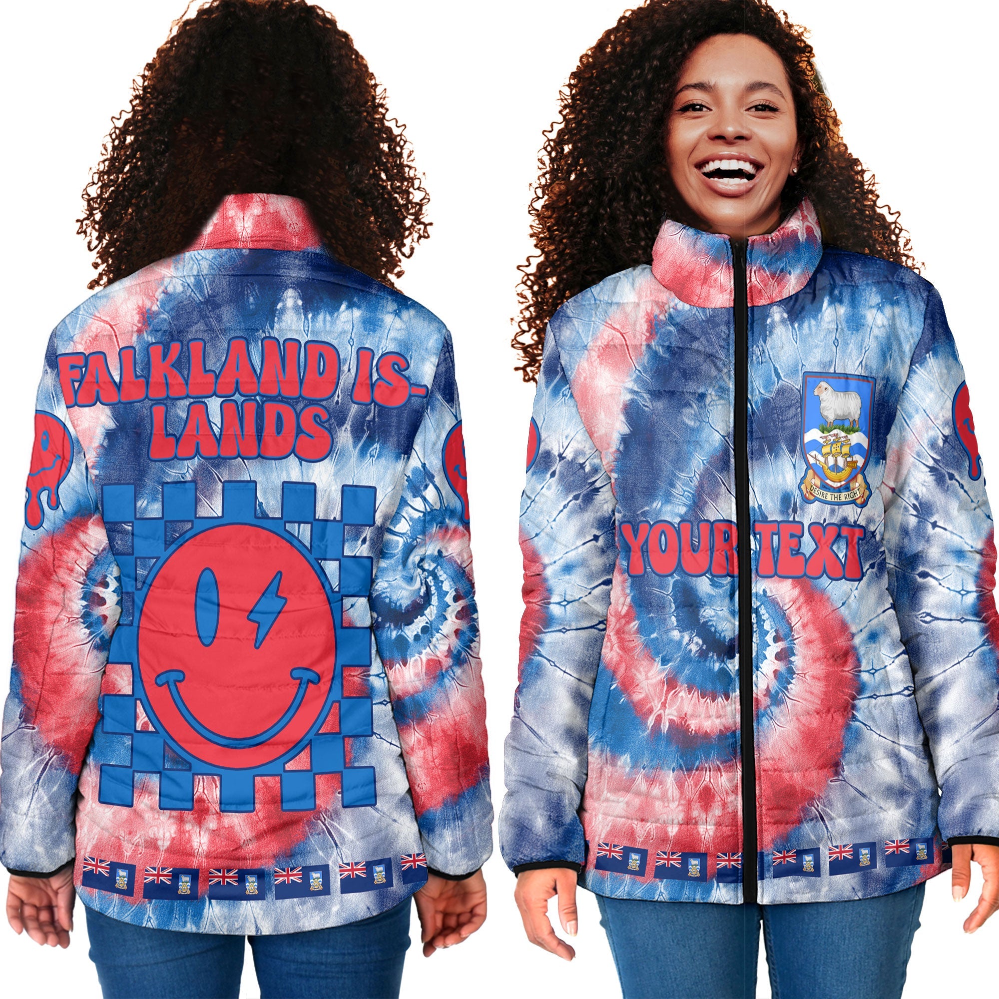 Falkland Islands Women Padded Jacket Custom Tie Dye Style 4