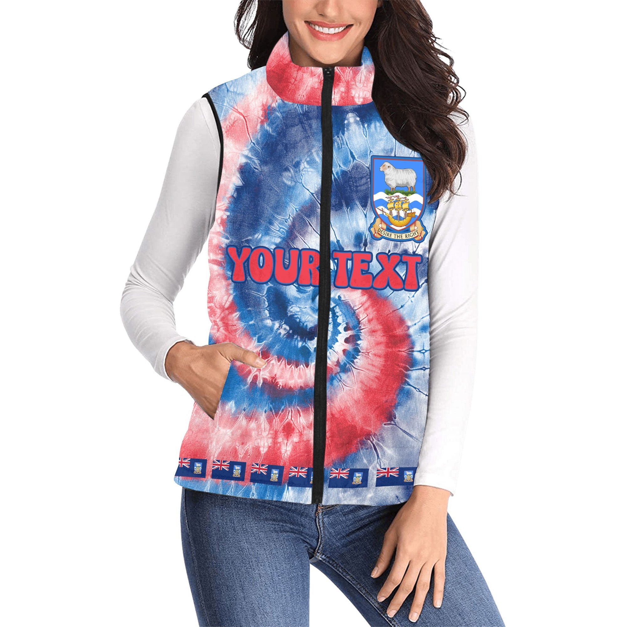 Falkland Islands Women Padded Jacket Vest Custom Tie Dye Style 1