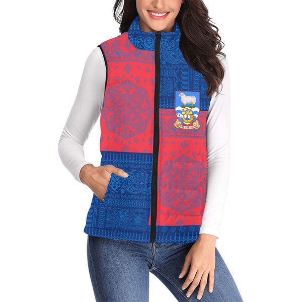 Falkland Islands Women Padded Jacket Vest Flag And Paisley Basic Style 1